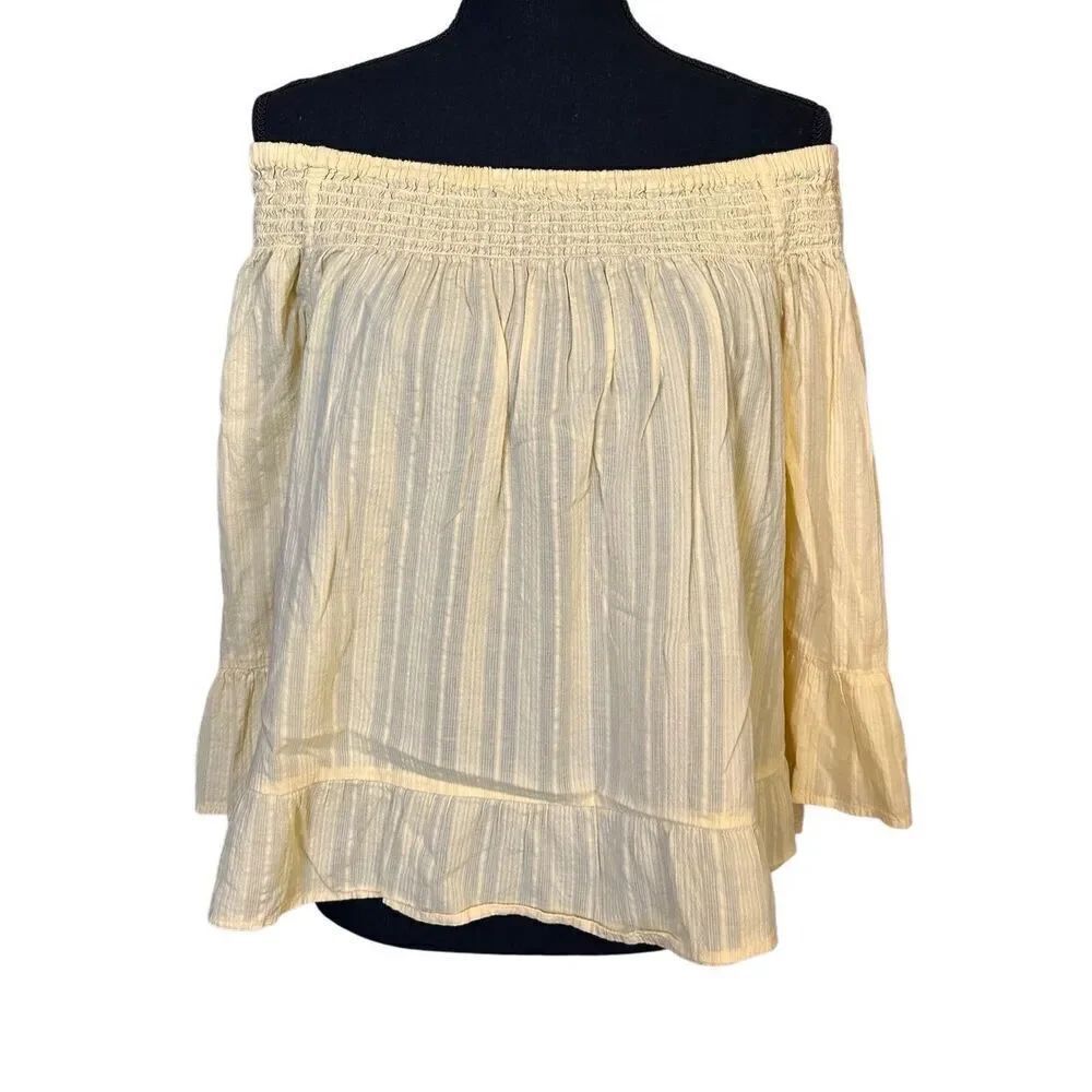 CATO Women’s Light Yellow Off The Shoulder Bell Sleeve Blouse Plus Sz 18/20W
